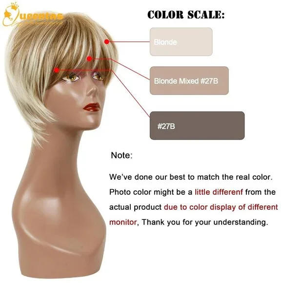 Pixie Layered Short Blonde Wigs for White Women Black Women Synthetic Hair Blond